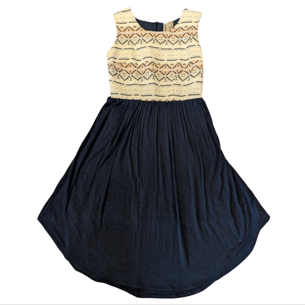Anthropologie Dolan Navy Blue White Aztec Print Fit N Flare Tank Dress Small
